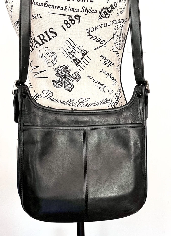 Bolsa tiracolo vintage Giani Bernini preta couro macio satchel - Imagem 3 de 4