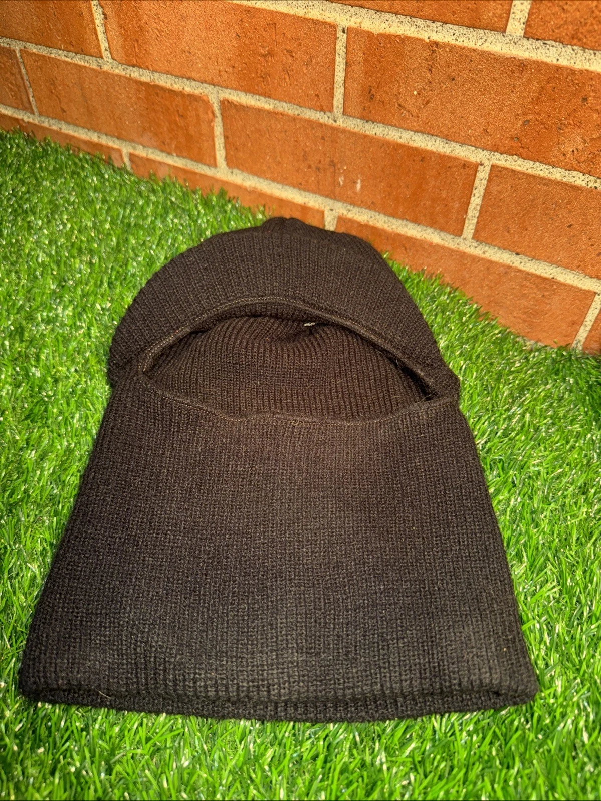 VTG 1982 Deadstock Black Knit Full Face Mask Balaclava With Hat Bill