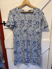 NEXT (Morris & Co) Blue & White Linen Blend Dress Size UK 12