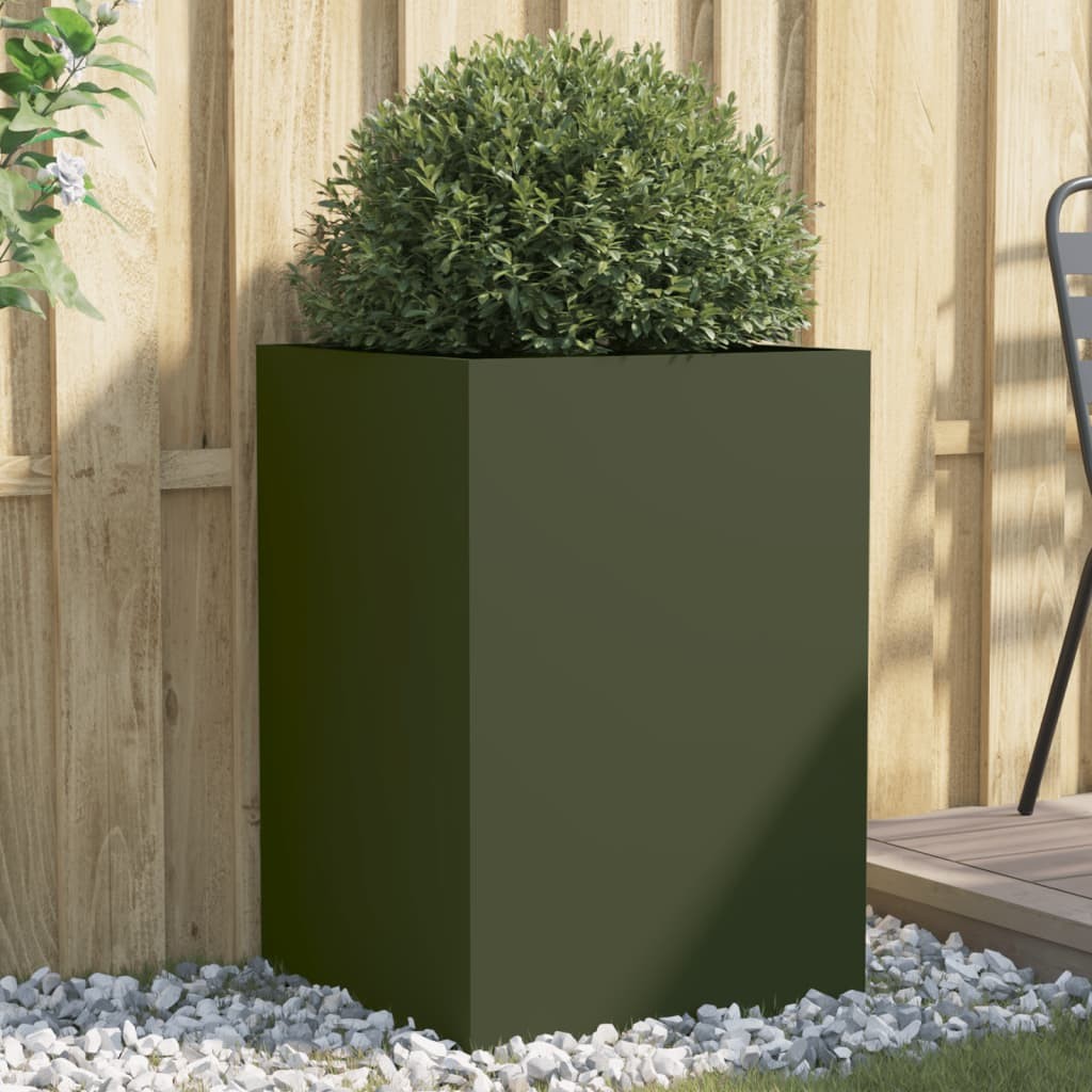 Vaso Fioriera Alta in Acciaio Verde Oliva 52x48x75cm vidaXL Moderno