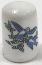 Vintage Blue Birds/Floral Porcelain Thimble Souvenir 