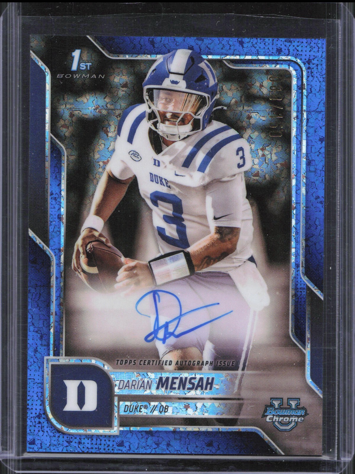 2025 Bowman Chrome U Darian Mensah 1st Blue Mini Diamond Refractor Auto /150