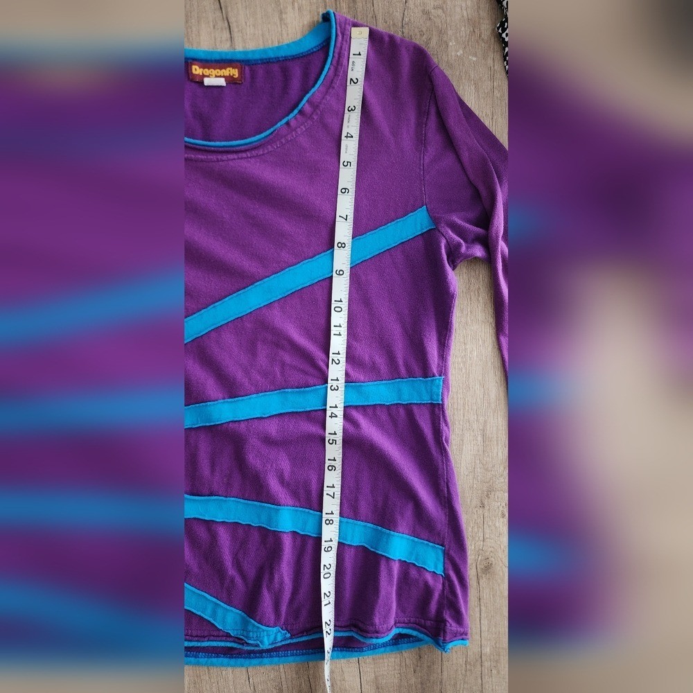 Dragonfly Boho Applique Patchwork Cotton Top Purp… - image 5