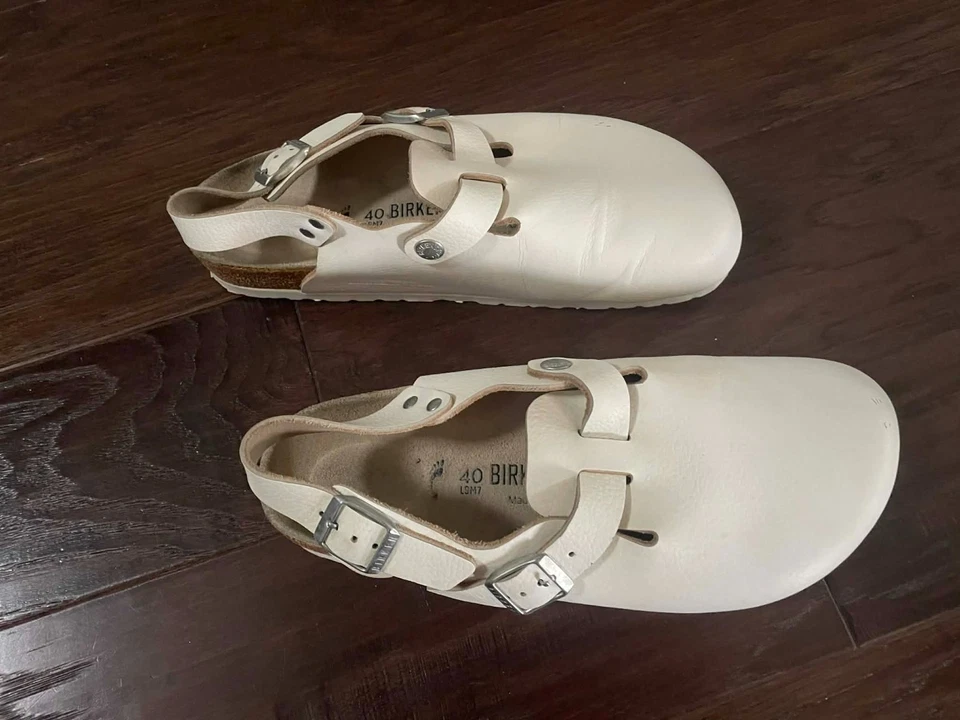 Birkenstock Tokio Super Grip Cuero Blanco Unisex Talla 40 M7 Zapatos Sandalias Slides Foto 2 de 4