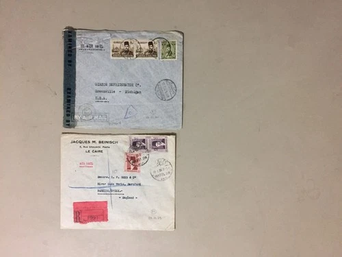 Two old Egypt covers:1X censored,1X 1939 registered early flight to England