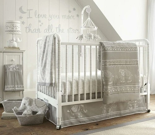 Levtex Baby Ely Gray/White 6-Pc Crib Bedding Set Includes Baby Blanket *New*