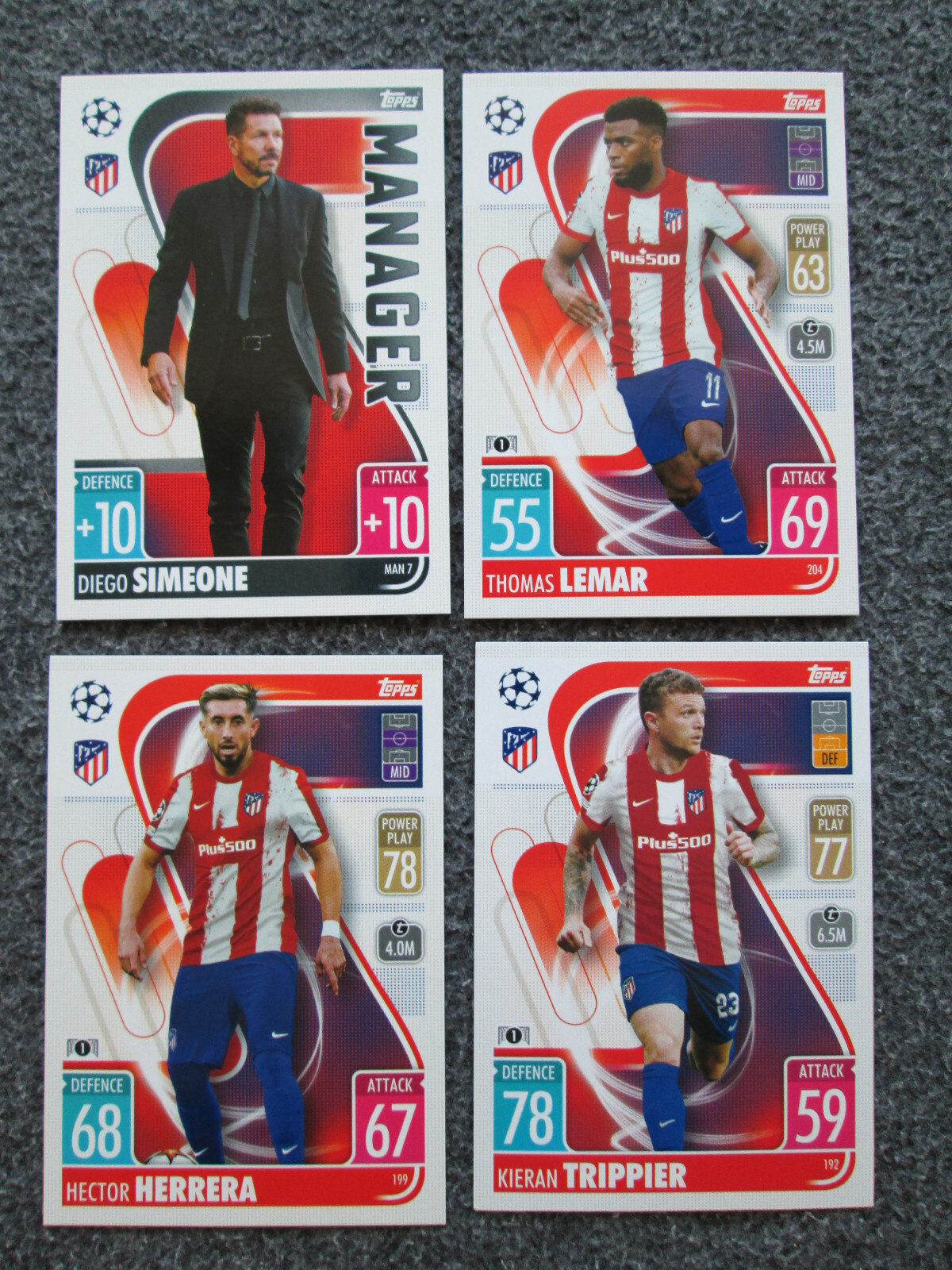 Four 2021-22 Topps Match Attax Athletico Madrid Thomas Lemar Herrera Trippier