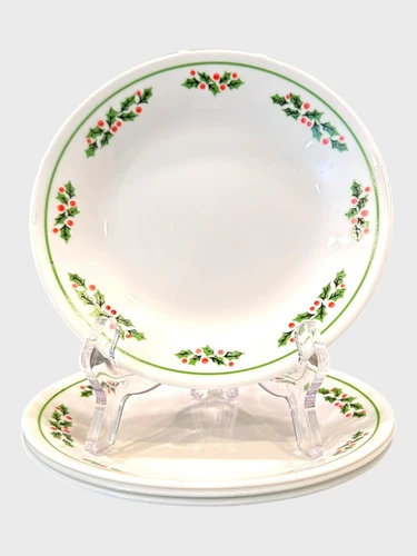 4~ Corelle HOLLY DAYS 6.5" Bread Dessert Plate Christmas Holiday Green Ring