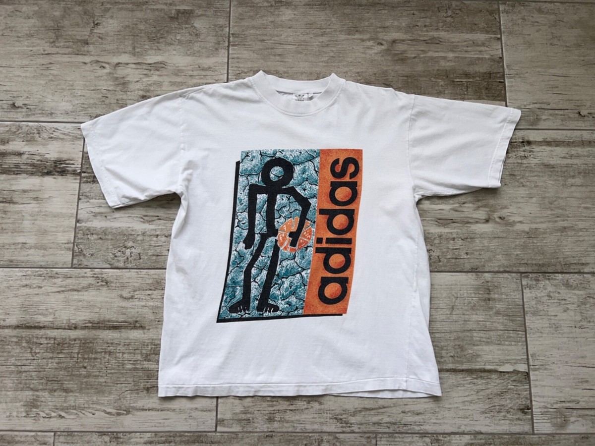 90's”カナダ製”adidas “三本線”ボロt-shirt Nwt Adidas Originals Blue Version 80s Style Design Loop Tee