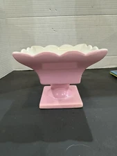 VTG HULL #158 Pottery Pink & White Candy/Planter scalloped edge