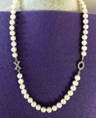 8-8,5 MM WEISSE PERLE ''LIEBE'' HALSKETTE MIT SS & PAVE WEISSER TOPAS - kbc-erschwinglich