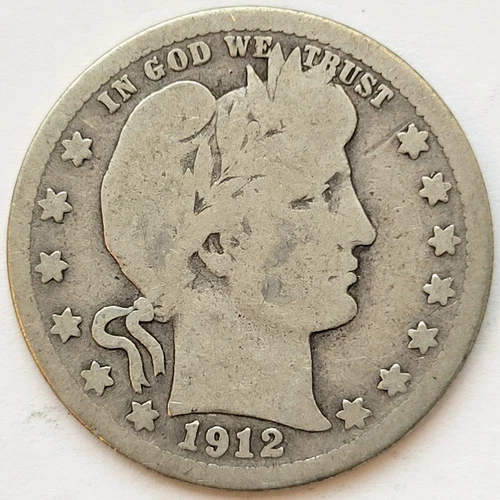1912-S Barber Quarter 25c AG Condition * Original Surfaces * Rare * 1912S Key