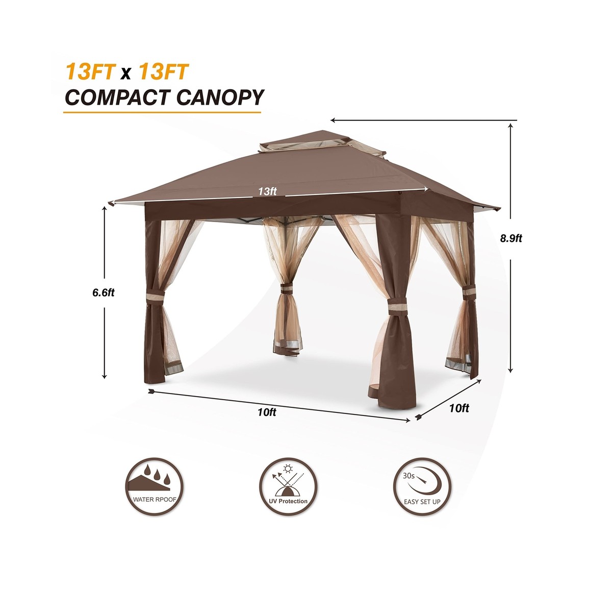 COOSHADE 13x13Ft Easy Pop Up Canopy Tent Instant Folding