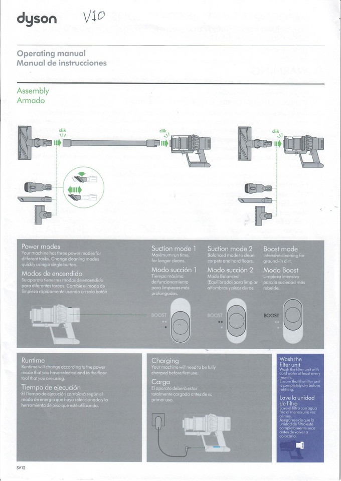 Dyson V10 Cordless Vacuum Cleaner for Parts Not Working eBay