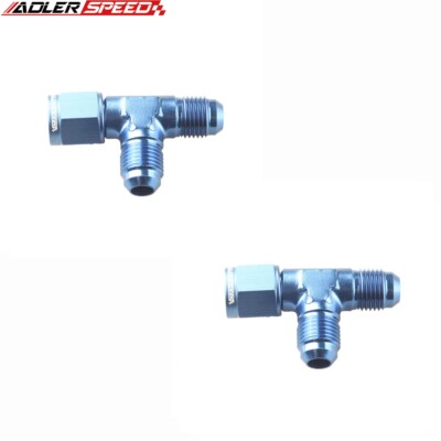 US SHIP 2PCS AN8 8AN Male Flare To -8AN Female Tee T Piece Fitting Adapter Blue