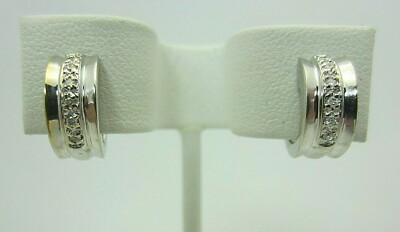 Neu 14K Weißgold und Diamant Ohrringe Huggies 0,12 ct