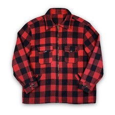 Vintage 60s Wool Plaid Flannel Lumberjack Men  s Size XL Made in USA Point Collar