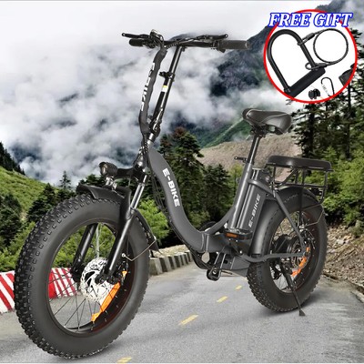 750W 20'' Electric Folding Bicycle 7Speed Fat Tire Snow Beach MTB Ebike