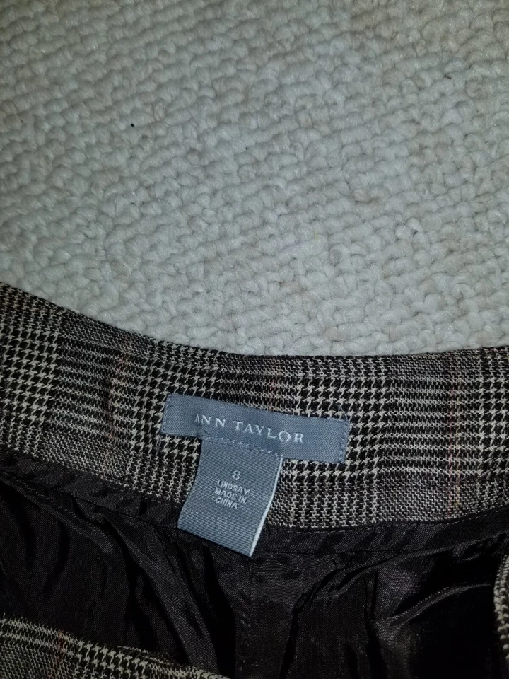 Pantalones para mujer-ANN TAYLOR-beige/marrón mezcla de lana forrados a cuadros pantalones "Lindsay"-8 Foto 4 de 4