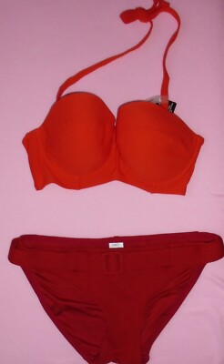 NEXT Textured Bikini orange bra-let top 32DD/E rust briefs Size 10 New Tags BNWT