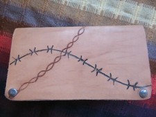  new handcrafted leather checkbook with barbwire engraving, hobby arts