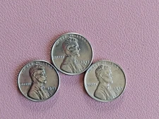 1943 P D S Lincoln Steel Wheat Cent Penny Set of 3 Coins Lot # 10 - 50 - 250