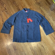 Rui Fu Xiang Chinese Jacket Silk Lined Sz 48 NWT Toggle Button Closure Navy