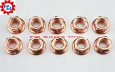 M10x1.25 Top Lock Copper Plated Exhaust Fine Thread Flange Nut 14mm Wrench 10 M10x1.25 Top Lock Copper Plated Exhaust Fine Thread Flange Nut 14mm Wrench 10