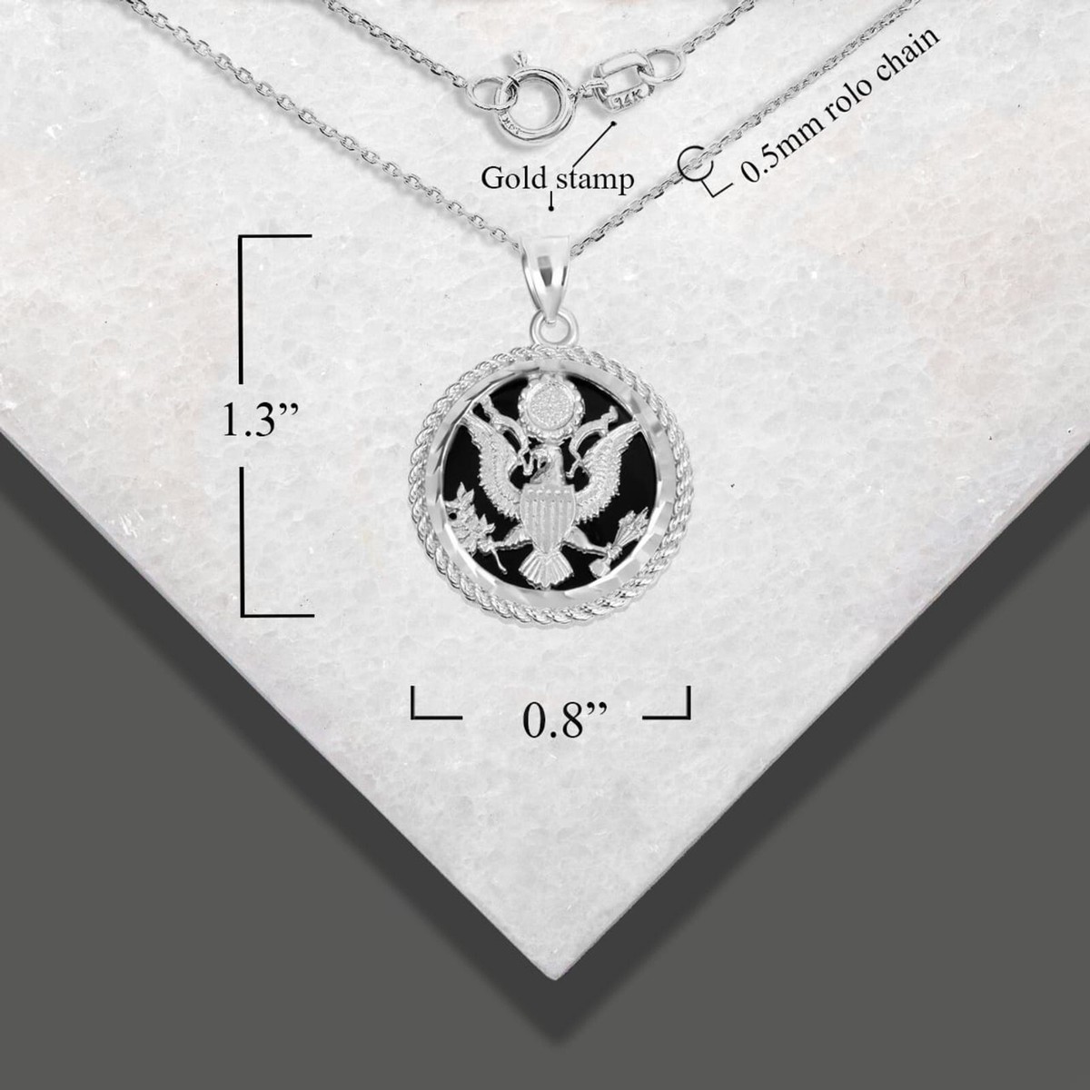 925 Sterling Silver Black Onyx Eagle United States Seal Pendant