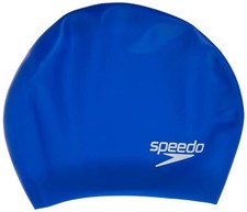 Speedo Long Hair Silicone Swim Cap Blue Lightweight Latex Free Swim Cap
