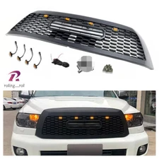 Fits For 2010-2018 Sequoia Front Bumper Grille Mesh Matte Black Grill ABS w/LEDs