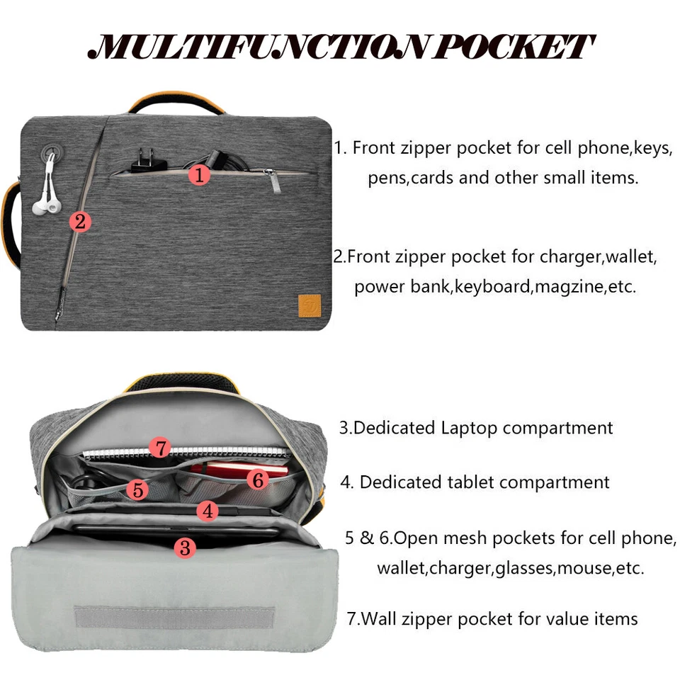 VanGoddy Gray 3 In 1 Nylon Laptop Bag For 13" Samsung Galaxy Tab S9+ / S8+ / S7+ - Image 4 of 4