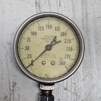 Vintage Schauer Compression Tester Gauge 0-300 psi. USA Made TOOL