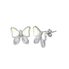 Sterling Silver Butterfly Stud Earrings w/ Mother of Pearl CZ Stones
