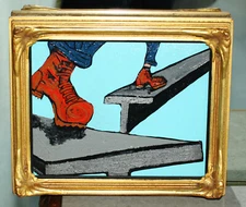 Expressionist Oil Painting Mixed Media Outsider Art CONSTRUCTION SITE Framed FUN