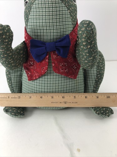 Frog Stuffed Fabric Mixed Fabric Purple Bow Tie' 11” X 12”Red Vest Handmade - Picture 13 of 14