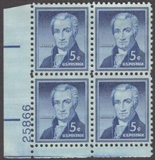 Scott # 1038 - US Plate Block Of 4 - James Monroe - MNH -1954