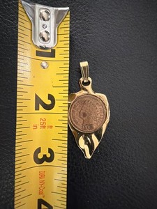 1899 Indian Head Penny set in a Gold Arrowhead Pendant