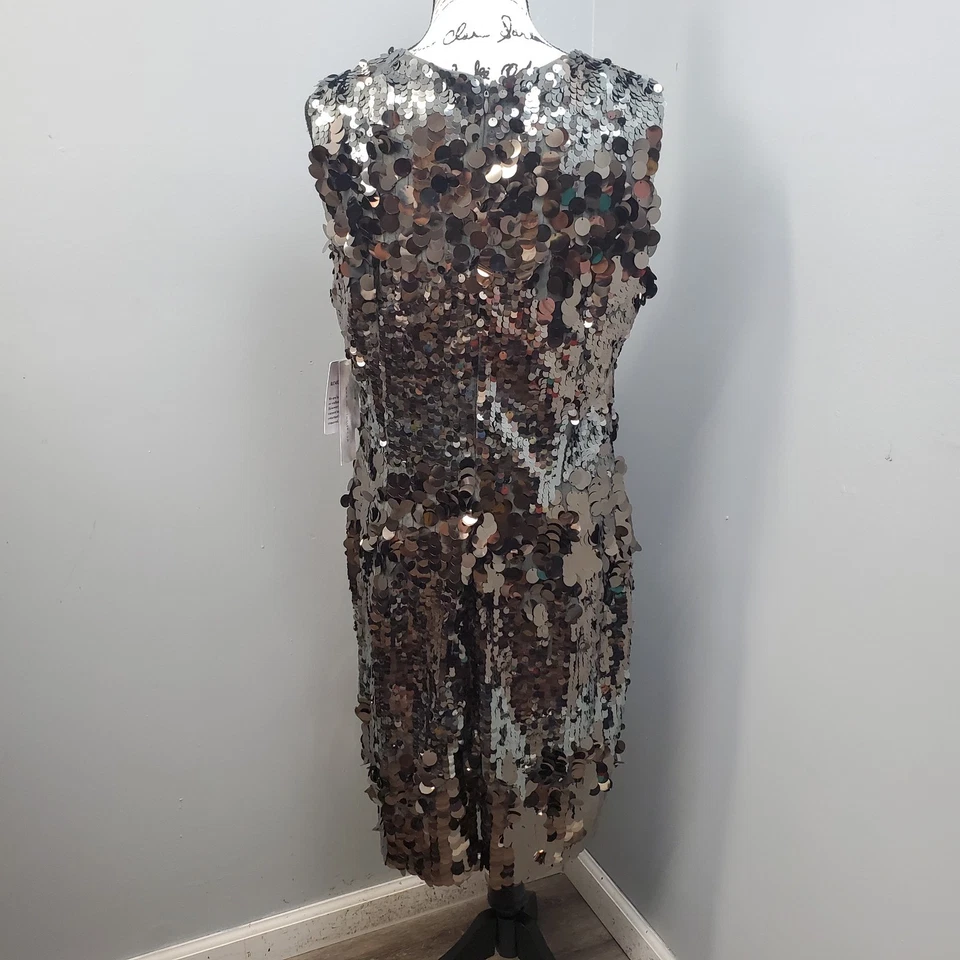 Vestido recto Nicole Miller NY lentejuelas para mujer 16 negro gris ligero cremallera trasera Foto 2 de 4