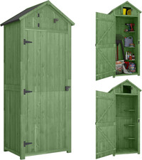 Small Shed, Tall Slim Wooden Garden Shed with 3 Removable Shelves and Roof Hatch