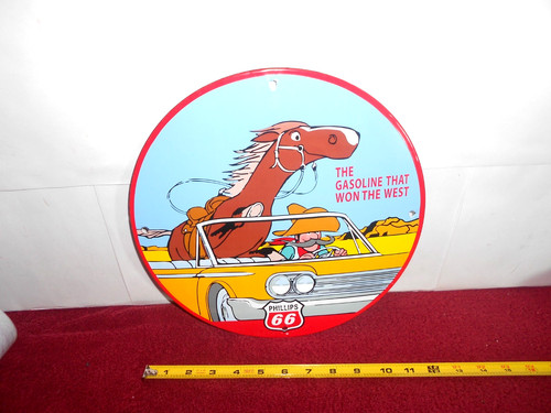 VINTAGE 11 3/4" PHILLIPS 66 GASOLINE OIL SIGN  METAL PORCELAIN PUMP PLATE #935 A