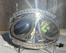 Western Cowboy Cowgirl Style Dual Polished Stone Abalone Vintage Belt Buckle