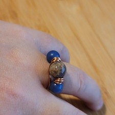 Handmade Labradorite and Blue Aventurine Copper Wire Wrapped Ring Non-Adjustable