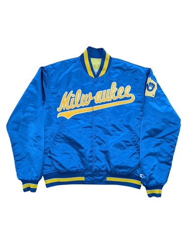Vintage Milwaukee Brewers MLB Varsity Baseball Jacket - Starter - Blue - Large - Picture 1 of 12