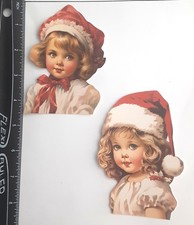 Lot of 2 Girls White Blouse Santa Caps Winter SINGLE LAYER Embellishments 1054