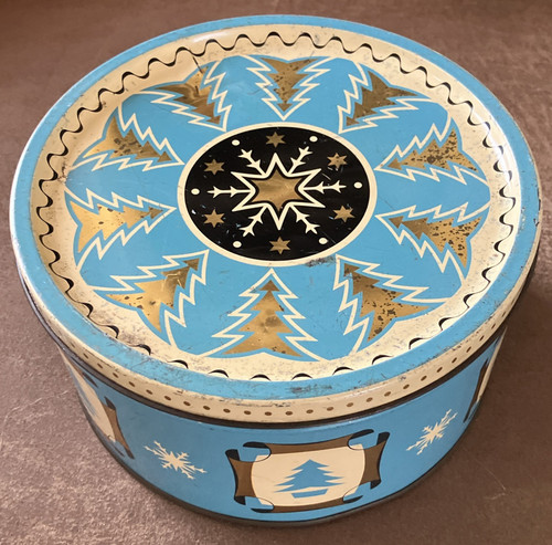Vintage Mackintosh blue christmas tree scene biscuit tin. Great Condition.