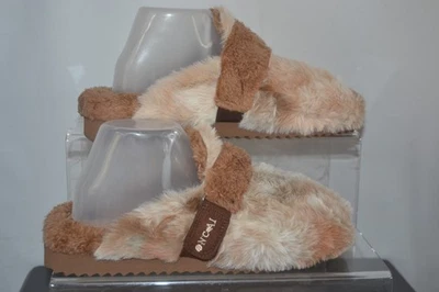 Oncai womens brown, mink & cream fluffy backless mule slippers UK Size 8