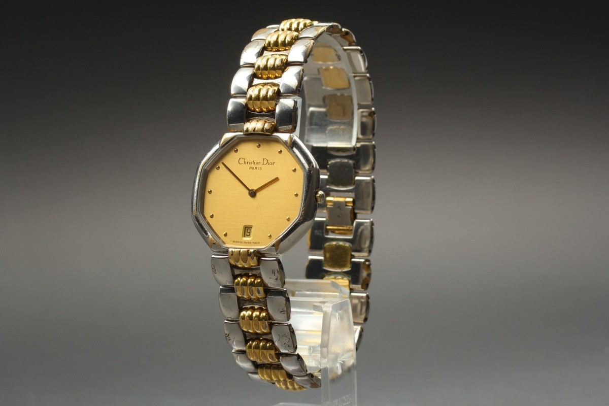Vintage Christian Dior 45.204 Gold Silver 2 Tone 32mm Men's Quartz