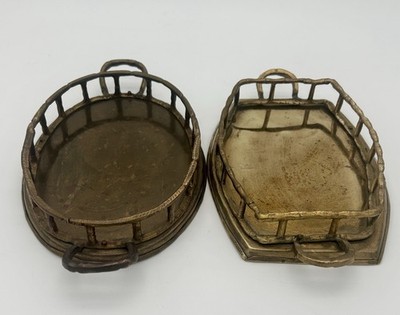 Vintage Brass Bamboo Rail Handle Gallery Trays Set Of 2 Vanity Tray Decorative