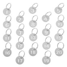 20 Pcs Stainless Steel Number Plate Round Tags Keychain Numbered